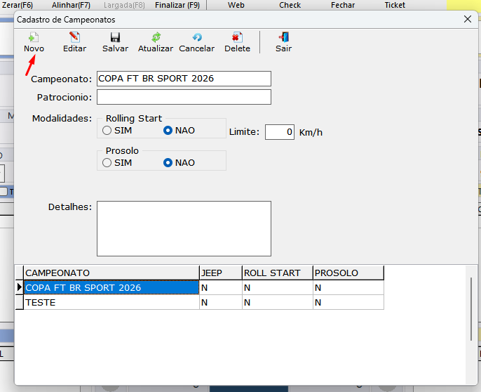 Click Novo, enter the name and save